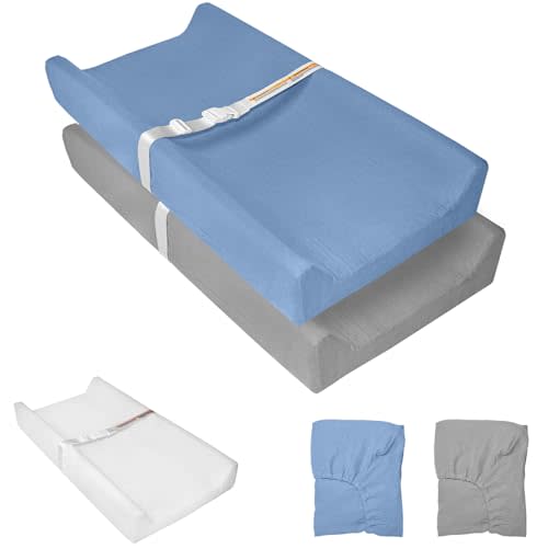 JVEOO Muslin Baby Changing Pad, 2 Pack Muslin Soft Cotton Covers & Waterproof Lining Foam Diaper Changing Table Pad 32" x 16.6" Mat for Dressers