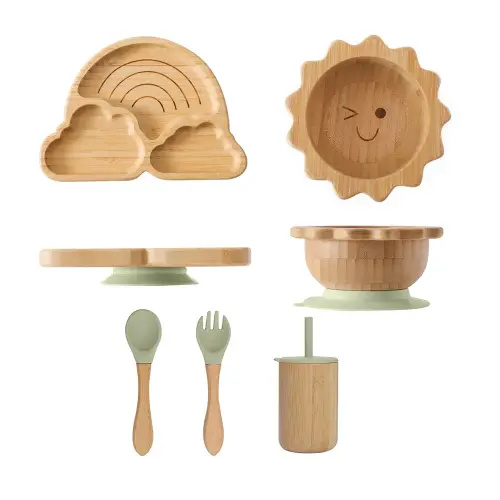 Baby Bamboo Dinnerware Set with Silicone Suction Cups