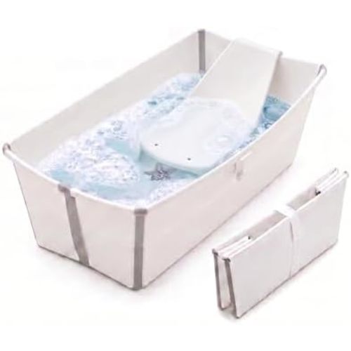 Stokke Flexi Bath Bundle - Foldable Bathtub + Newborn Support, White Grey