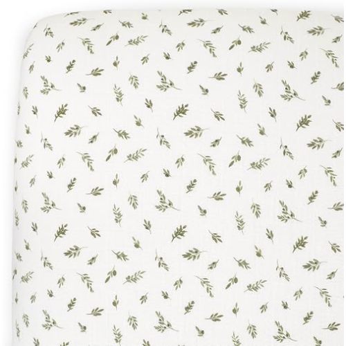 Little Unicorn Organic Muslin Crib Sheet | Soft & Breathable Fitted Sheet for Crib Mattress | 100% Cotton 52"x28" | (Olive Branch)