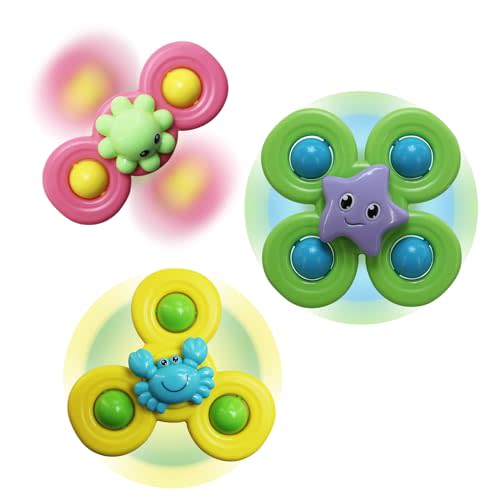 3PCS Suction Cup Spinner Toys for 3 Year Old Baby Boy,Novelty Spinning Tops Bath Toys for Toddlers Kids Age 3 Sensory Baby Toys Girl Boy Birthday Gift (Ocean 3PCS)