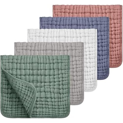 Muslin Burp Cloths for Baby 5 Pack, Large 20 x 10 Inch Cotton Burp Cloths, Soft Absorbent Baby Burp Rags for Newborn Boys & Girls, Multi Use Burping Cloths for Feeding, Wipes & Baby Essentials
