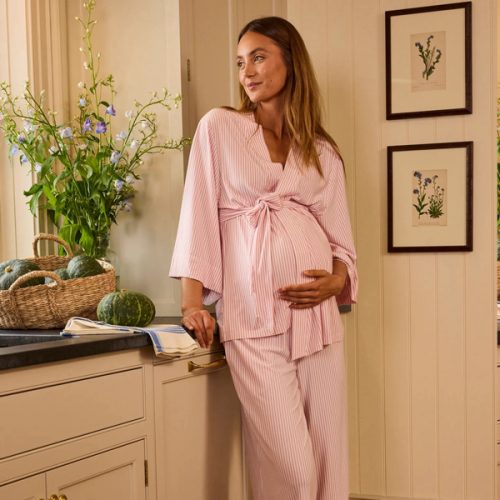 LAKE | Women | DreamModal Pajamas | Parisian Green Pencil Stripe Maternity Kimono Bundle