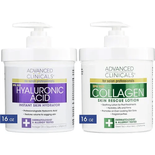 Advanced Clinicals Hyaluronic Acid Body Lotion + Firming Collagen Cream 2pc Skin Care Set | Skin Tightening Body Moisturizer & Face Lotion | Hyaluronic Acid Lotion | Skin Care Products, 2pc Bundle