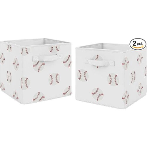 Sweet Jojo Designs Red and White Sports Organizer Storage Bins for Baseball Patch Collection - Set of 2