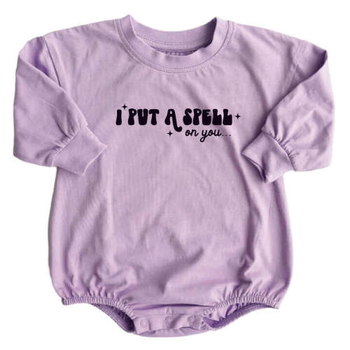 Halloween Long Sleeve Bubble Romper | Frankenstein Purple
