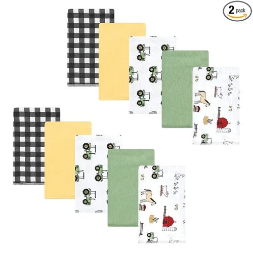 Hudson Baby Unisex Baby Cotton Flannel Burp Cloths, Boy Farm, One Size