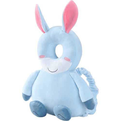 Baby Head Protector Backpack -Soft & Lightweight Pads - Prevents Bebes Backward Fall Blue Donkey Plush Stuffed