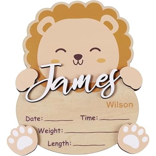 Personalized Birth Announcement Sign for Hospital, Animal-Shaped Newborn Announcement Sign(Little Lion)