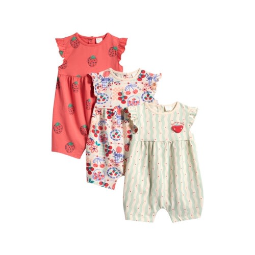 Pack of 3 Assorted Frill Rompers, 0-1M