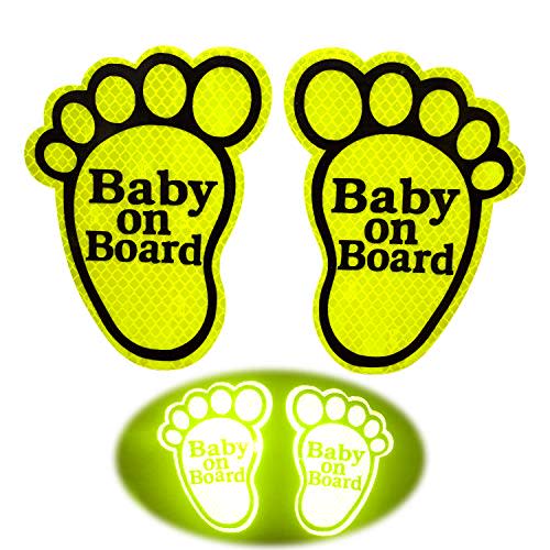 KE-KE 2PCS High Intensity Reflective Safety Sign Baby on Board in Car Feet Decals Sticker for Car Bumper Window in All Weathers (Fluorescent Green)
