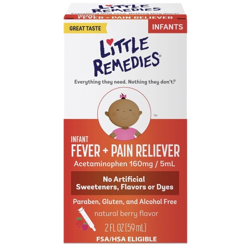 Little Remedies Infant Fever & Pain Reliever with Acetaminophen, Baby Medicine with No Artificial Sweeteners, Flavors or Dyes, Natural Berry Flavor, 2 Fl Oz