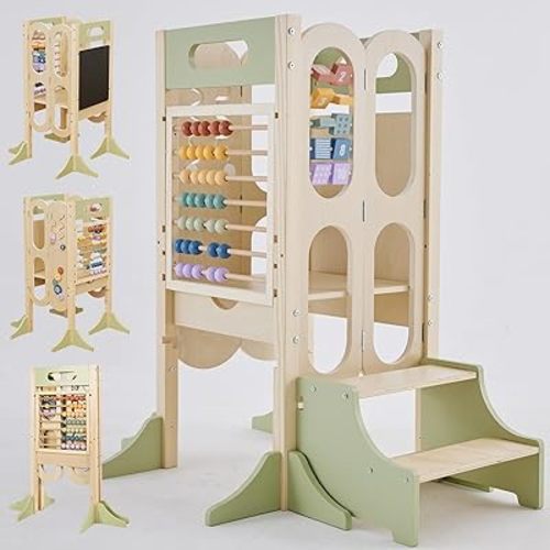 6-in-1 Foldable Toddler Tower with Detachable 2-Step Stool for Kids