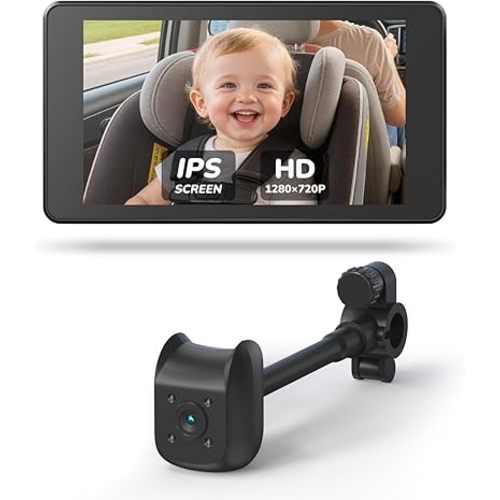 Baby Car Camera for Kids - 5" 1080P IPS Suction Cup Monitor, 120° Wide-Angle & 360° Rotatable, IR Night Vision Easy Installation Backseat