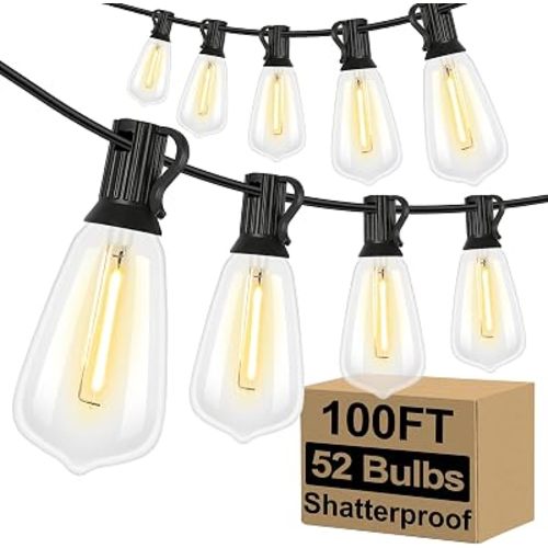 Brightever 100FT Outdoor String Lights 52 Bulbs, Waterproof Patio Lights