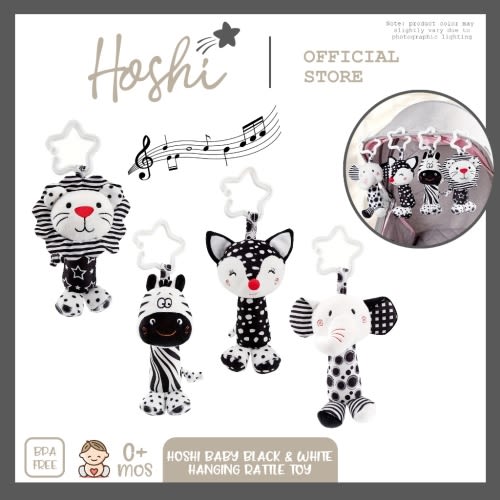Hoshi Baby Black and White High Contrast Hanging Rattle Toy, Visual Stimulation Newborn Infant 0M+