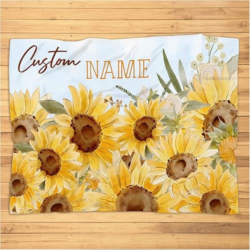 Personalized Sunflower Baby Blanket, Custom Sunflower Baby Nursery Blanket, Sunflower Receiving Bedding Blanket, Newborn, Baby Sunflower Super Soft Plush Fleece Blanket