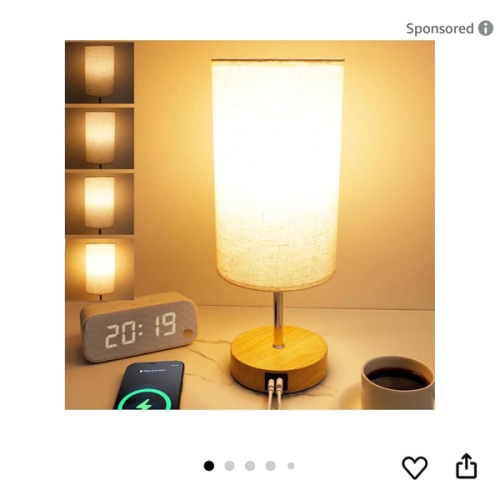 Bedside Table Lamp for Bedroom - 4 Way Dimmable Touch With USB and Type-C Charge Port, Small Wood Base Round Flaxen Fabric Shade for Living Room (Yellow Color Base)