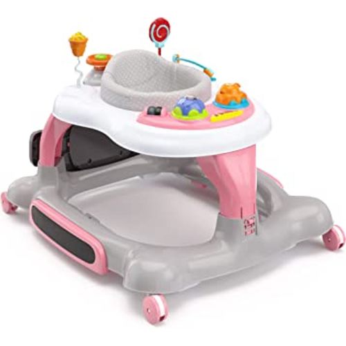 Storkcraft 3-in-1 Activity Walker and Rocker with Jumping Board and Feeding Tray, Interactive Walker for Toddlers and Infants, Pink