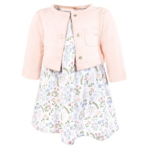 Hudson Baby Infant and Toddler Girls Cotton Dress and Cardigan Set, Pastel Wildflower, 3-6 Months