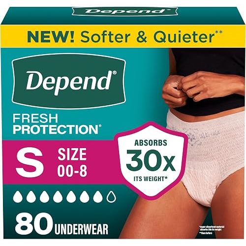 Depend Fresh Protection Adult Diapers, Incontinence Underwear for Women, Disposable, Maximum, Small, Blush, 80 Count (2 Packs of 40), Packaging May Vary