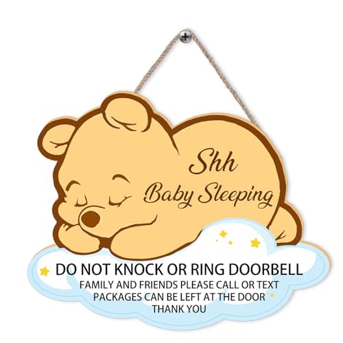 Shhh Baby Sleeping Wooden Sign for Front Door - Please Do Not Knock Or Ring Doorbell, No Knocking Door Sign Adorable Baby Stuff - Nursery Hanging for Home Kids Room