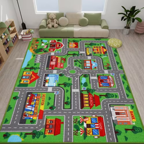 Kids Carpet Playmat Rug 78.7"x59", Car Rug for Kids Cars, Non-Slip Town City Road Map Kids Rug for Playroom Bedroom Boys, Kids Car Mat Road Rug, Track Rug Car Play Rug for Kids
