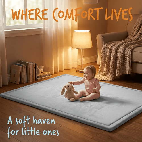 Luxury Velvet Baby Play Mat, Ultra Thick Cushioned Crawling Mat, Non-Slip & Waterproof Playpen Mat, Soft Tummy Time Floor Mat for Infants Toddlers, Ideal for Nursery Playroom & Home Decor, Easy Care