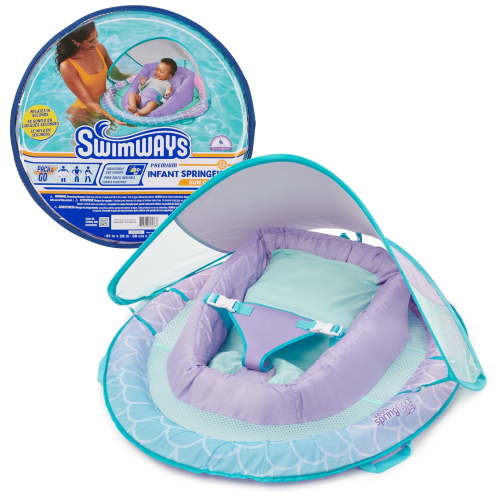 Swimways Infant Spring Float, Baby Pool Float with Canopy & UPF Protection, Swimming Pool Accessories for Kids 3-9 Months, Mermaid