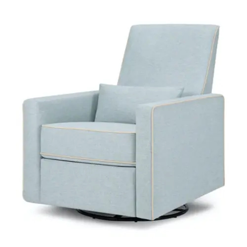 Piper Recliner + Swivel Glider - Heathered Blue with Cream Piping