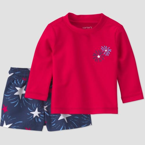 Carter's Just One You® Baby Boys' Americana Firework Long Sleeve 2pc Rash Guard Set - Red/Navy 6M