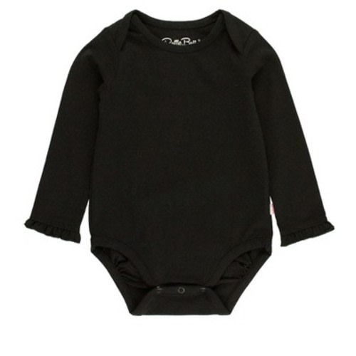 RuffleButts Baby Girls Knit Long Sleeve Ruffle Layering Bodysuit - Black, 12-18m