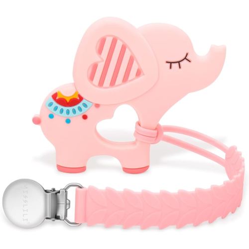 Teething Toys for Babies 0-6 6-12 Months Baby Teethers with Clip Silicone Baby Teether Toys for Boys and Girls Infant Teething Relief for Teething Elephant Shape, Pink
