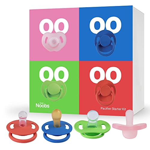 Pacifier Starter Kit by LoveNoobs, 4 Pack, Pacifiers 0-6 Months, Baby Starter Kit, Newborn Silicone Dummy, Orthodontic, Teething Soothers, Newborn Gift, Pink