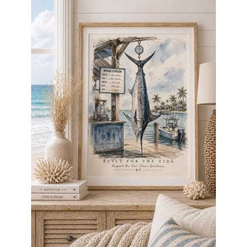 Marlin Fishing Wall Art, Weigh Station Print, Offshore Fishing Decor, Sport Fishing Poster, Coastal Nautical Artwork, Gift for Fisherman