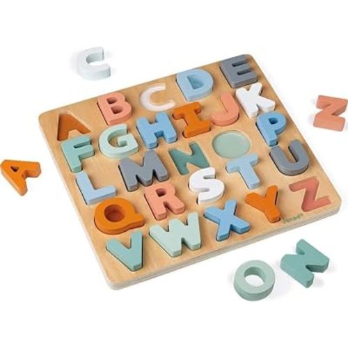 Janod - Sweet Cocoon - Kids' Wooden Alphabet Puzzle - Chalkboard Feature