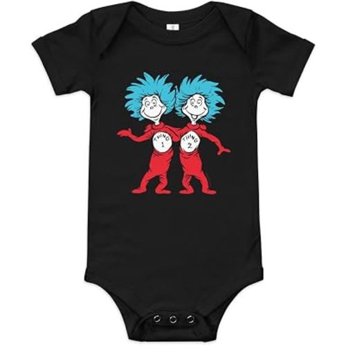 Dr. Seuss "The Cat in the Hat Thing 1 & 2" - Unisex Baby Short Sleve Cotton Bodysuit - Officially Licensed