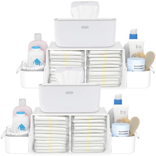 Lifewit Baby Diaper Caddy Organizer, Nursery Wipes Diaper Organizer for Changing Table, Storage for Diapers, Wipes, and More Baby Stuff, Fits Up to 40 Diapers Each, White, 2 Pack