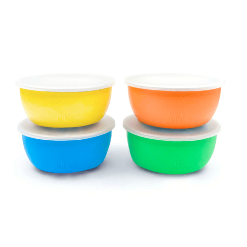 Stainless Steel Bowl with Silicone Sleeve + Lids