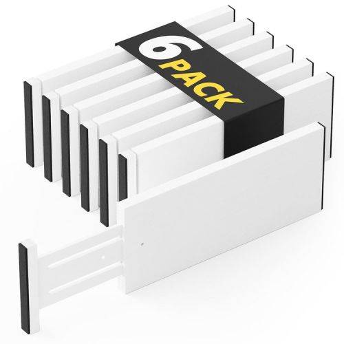 Set of 6 Bamboo Dresser Drawer Dividers: Adjustable from 12.5” to 17”, 4.66” High, White