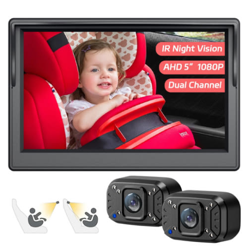 Itomoro Baby Car Camera, Dual Channel 5 inch Display with 2 IR Night Vision Camera, Easily Install Baby Car Mirror 1080P Clear Car Baby Camera for Rear Facing Seat Backseat ACZ403