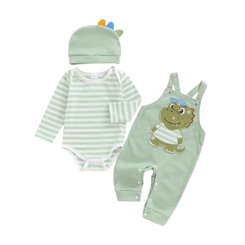 Nibbcoa Baby Boy Clothes Set Infant Striped Long Sleeve Bodysuit Top Animal Suspender Pants Hat Newborn 3Pcs Fall Outfit