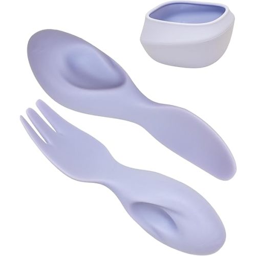 Toddler Utensils Set Ergonomic Fork and Spoon and Bowl Set Non-Slip Design for baby 1-4 Year Olds Self-Feeding BPA Free Silicone Microwave and Dishwasher Safe Fine Motor Skills (Purple)
