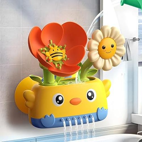 Toddler Baby Bath Toys, Spinning Flower with Watering Scoop Bathtub Toys for Toddlers Water Tub Toys for Babies Newborn Girls Boys Birthday Gifts (Flower)
