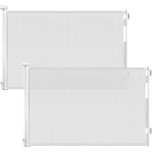 (2 Pack) Retractable Baby Gates for Doorways, Mesh Dog Gate for Stairs, Pet Gate Indoor, Extends to 55" Wide 33" Tall, Safety Toddlers Gates for Hallways, Indoor & Outdoor Use, White