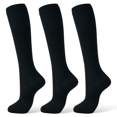 Compression Socks for Women & Men 15-20 mmHg, Knee High, 3 Pairs | Graduated Compression, Supports Circulation, Ideal for Nurses, Pregnancy, Travel, Flights, Running & Athletic Edema