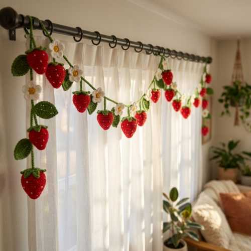 Crochet Strawberry Garland Pattern PDF, Strawberry Flower Bunting, Window Decor Crochet Pattern, Nursery Wall Hanging DIY