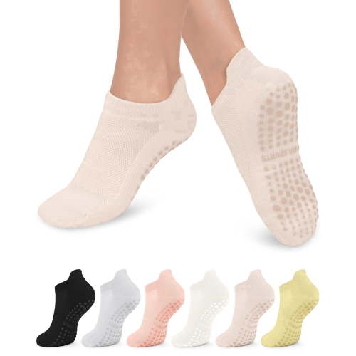 YOMYM 6 Pairs Pilates Socks with Grips for Yoga, Barefoot, Ballet, Barre, Hospital Non Slip Anti Skid Socks for Women