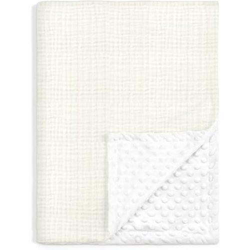 Baby Blankets for Boys Girls, Soft Nursery Minky Blankets with Muslin and Dotted Fleece Back 30x40 inches, Receiving Bed Quilt for Newborn, Infants, Toddlers (Butter)