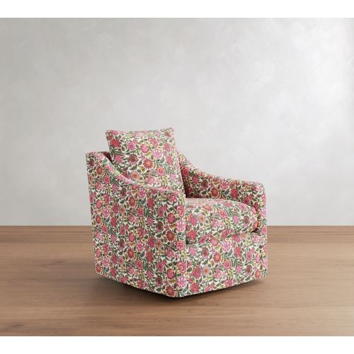 Ayden Slope Arm Slipcovered Swivel Glider, Polyester Wrapped Cushions, Floral Block Print Pink